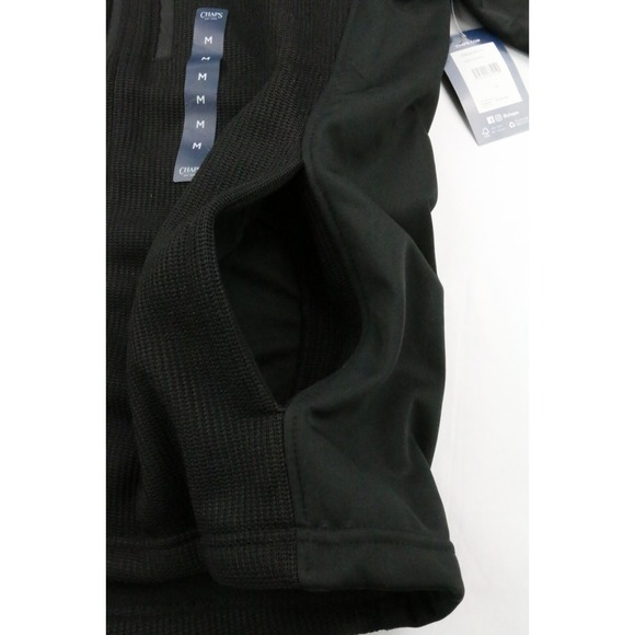 Chaps Mens Black Textured Knit Softshell Full Zip Jacket Size M Embroidered Flag - Picture 7 of 16